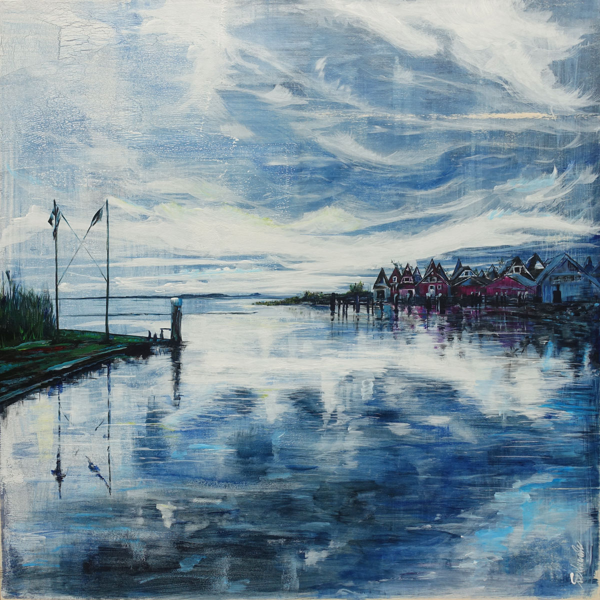 Bild: Hafen in Ahrenshoop, Malerei in Acryl, 80x80cm