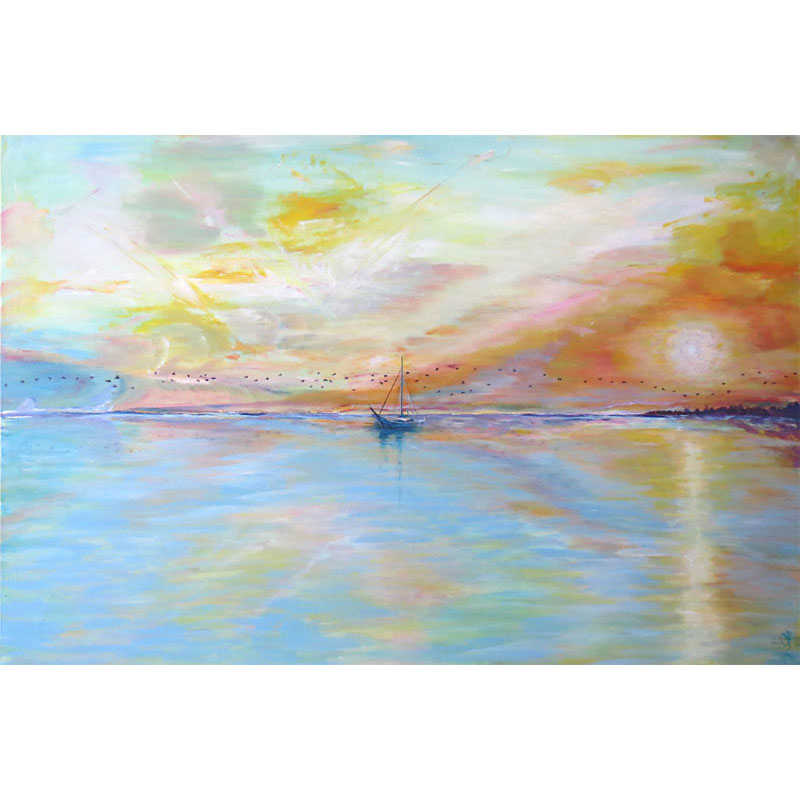 Acrylzeichnung: Sommerabend an der Ostsee, Acryl auf Leinwand, 115x75cm